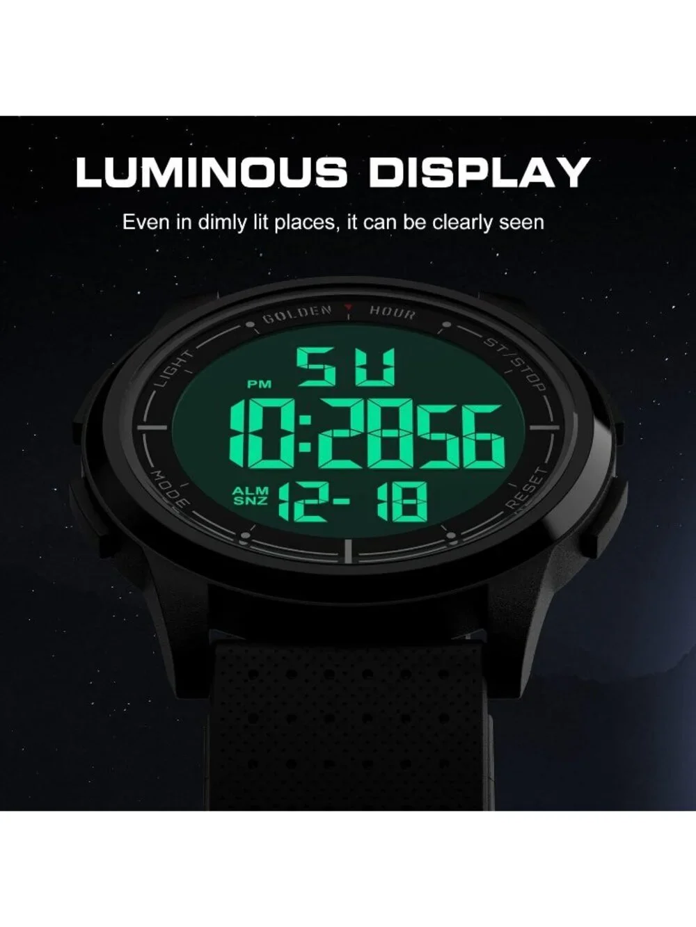 Men All Black Rubber Strap Ultra-Thin Minimalist Sports Waterproof Digital Watch